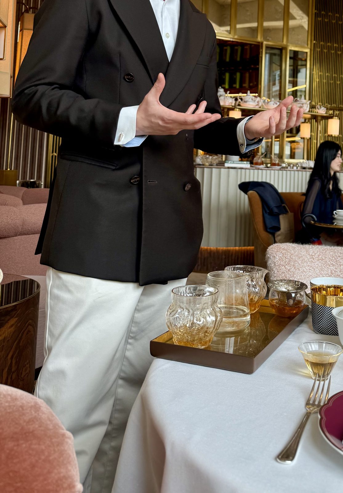 Tea sommelier guiding the tea ceremony at Jacqueline's, The Chancery Rosewood